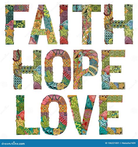 Words Faith Hope And Love Vector Decorative Zentangle Object Stock