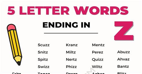 A Complete List Of Letter Words Ending In Z Esl