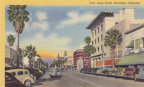 Main Street In Riverside California 1940s Vintage Postcard