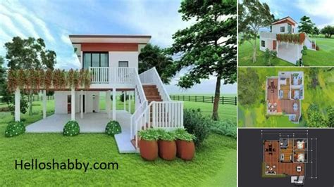 Two Story Stilt House Design With A Small Basement And Open Veranda