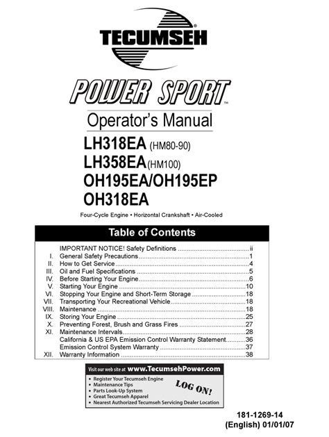 Tecumseh Lh318ea Hm80 90 Operators Manual Pdf Download Manualslib
