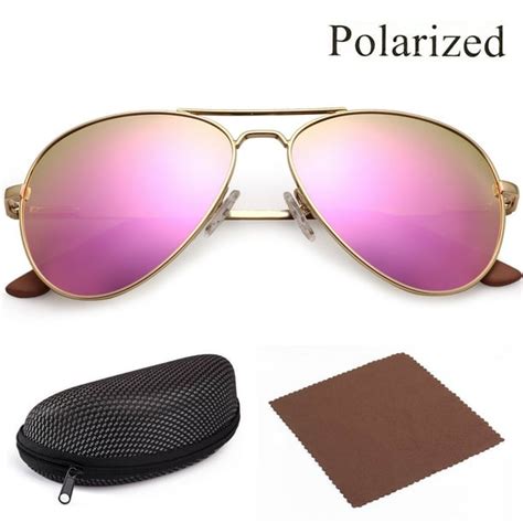 lotfancy polarized aviator sunglasses for women with case pink mirrored shatterproof 58mm