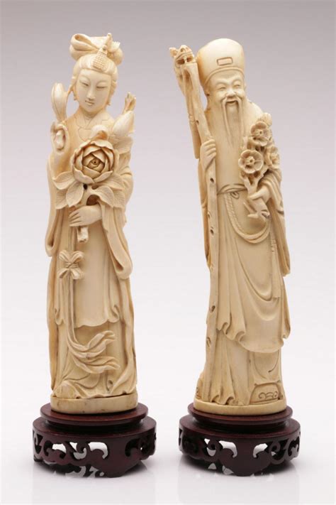 Sold Price Pair Of Carved Antique Chinese Ivory Emperor And Empress