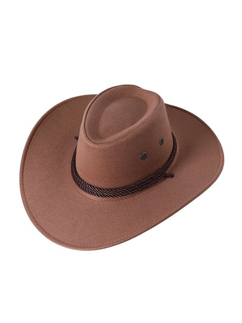 Sunsiom Mens Faux Felt Western Cowboy Hat Fedora Outdoor Wide Brim Hat