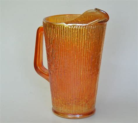Items Similar To Orange Carnival Glass Pitcher Soreno Style Pattern On Etsy