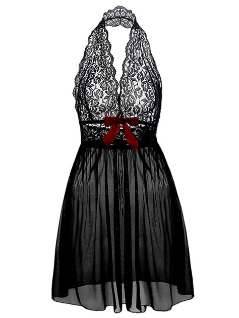 Wipalo Women Sexy Halter Sheer Lace Plus Size Dress Casual Solid Mini