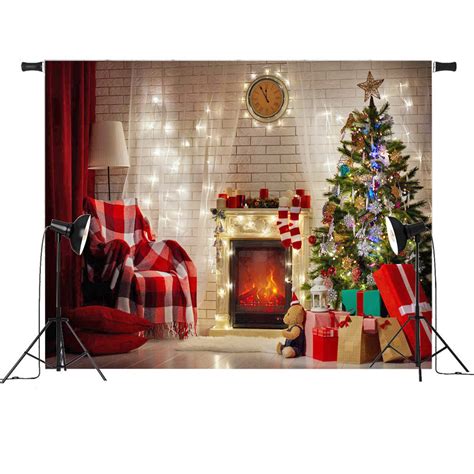 New 7x5ft Red Christmas Tree T Chair Fireplace Photography Backdrop