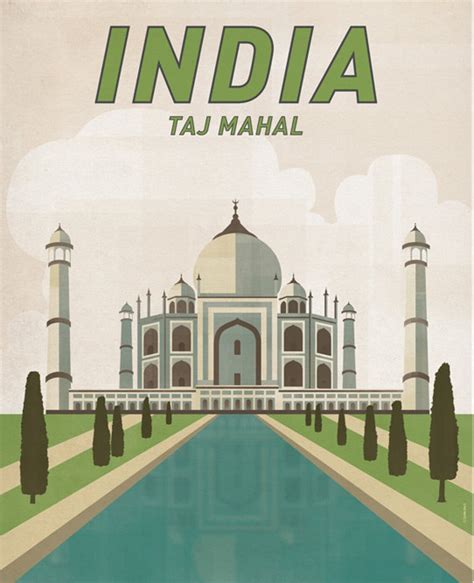 Taj Mahal India Póster Arte Ilustración Viajes Ciudades Etsy