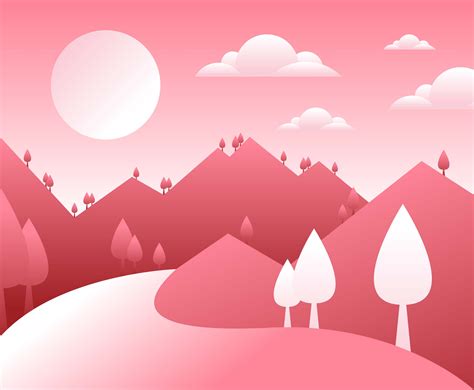 Minimalist Pink Cartoon Style Mountain Landscape Download Free
