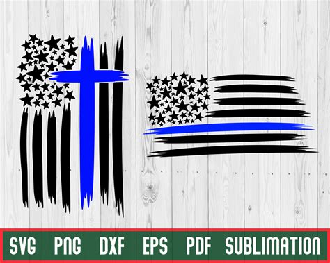 Thin Blue Line Svg Flag Cross Christian Silhouette Cricut Etsy