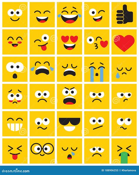 Square Emoticons Or Smiley Icons Set Stock Photo