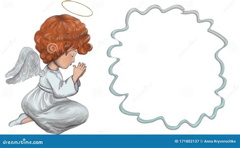 Digital Illustration Angel Is Praying Red Haired Angel Prays Near The
