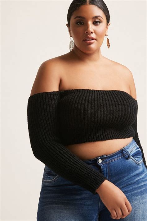 Plus Size Ribbed Off The Shoulder Crop Top Plus Size Sweaters Plus Size Women