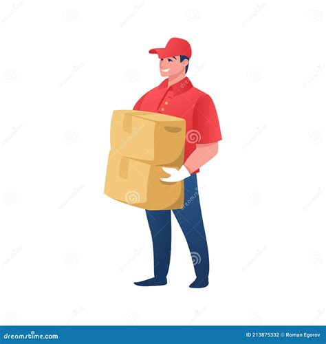 Delivery Worker Cartoon Courier With Parcels Strong Employee Of
