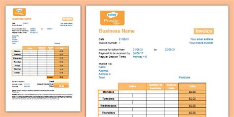 Private Tutoring Invoice Template Teacher Made