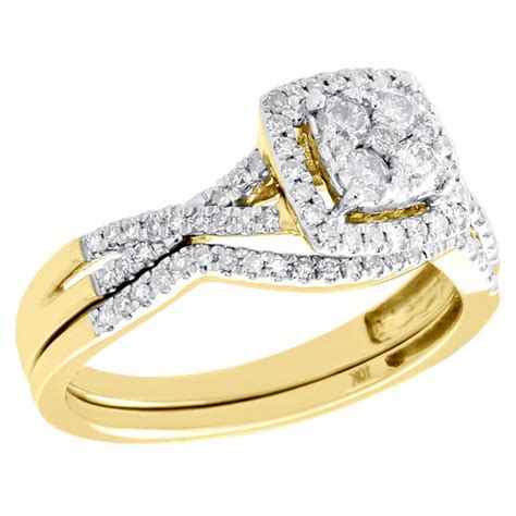 Jewelry For Less 10k Yellow Gold Diamond Bridal Set Square Engagement