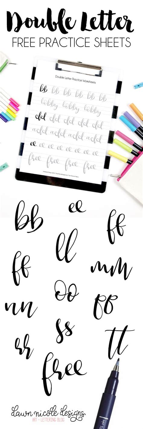 · alphabet calligraphy free practice sheets. Double-Letter Free Brush Calligraphy Practice Worksheets | Dawn Nicole Designs®