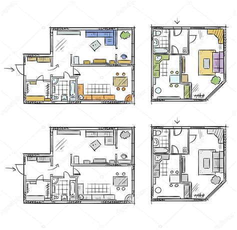 Apartment Plan With Furniture Vector Sketch — Stock Vector © Kamenuka