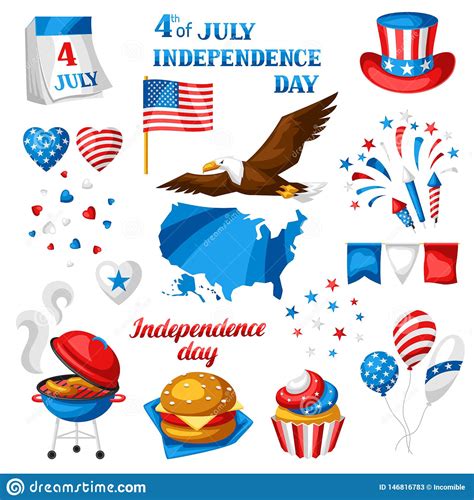 Fourth Of July Independence Day Symbols Set Stock Vector
