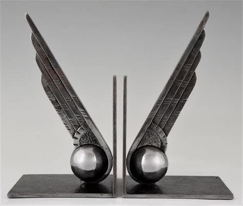 Art Deco Wing And Ball Wrought Iron Bookends Edgar Brandt 1930