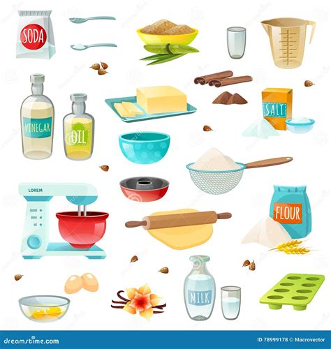Baking Ingredients Colored Icons Vector Illustration Cartoondealer