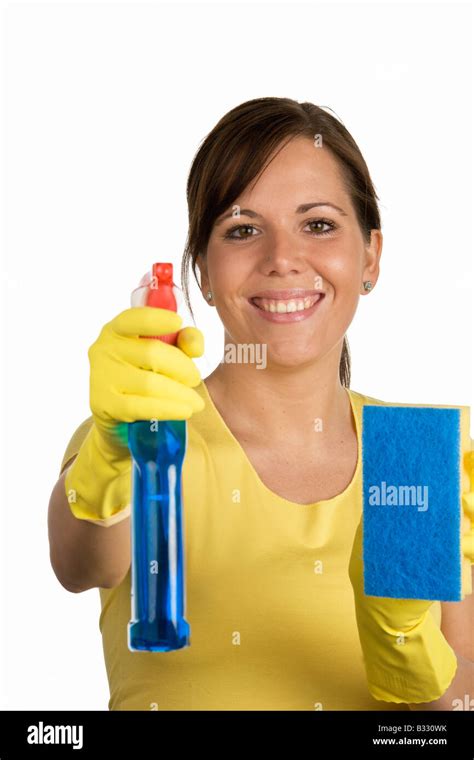 Woman With Cleaning Agent Stock Photo Alamy