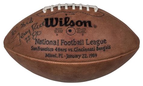 Lot Detail Super Bowl Xxiii Game Used Football Signed By Jerry Rice Trainer Loa And Psadna