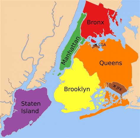 5 Boroughs Map Nyc Burrows Karte New York Usa