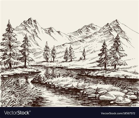 A River In The Mountains Sketch Download A Free Preview Or High