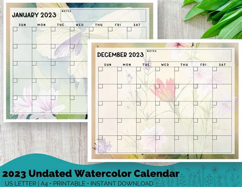 2023 Watercolor Printable Landscape Calendar Beautiful Etsy Uk