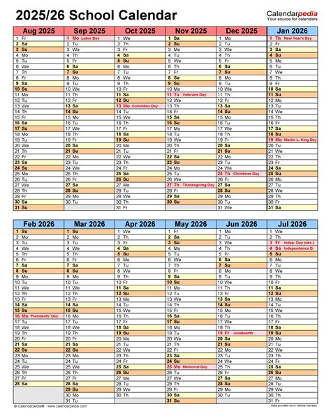 School Calendars 20252026 Free Printable Excel Templates