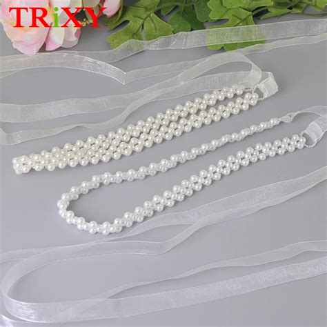 Trixy S34 Pearls Wedding Belts Thin Pearls Beaded Bridal Belt Sashes