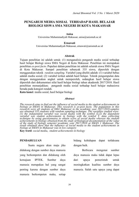 PDF PENGARUH MEDIA SOSIAL TERHADAP HASIL BELAJAR BIOLOGI SISWA SMA