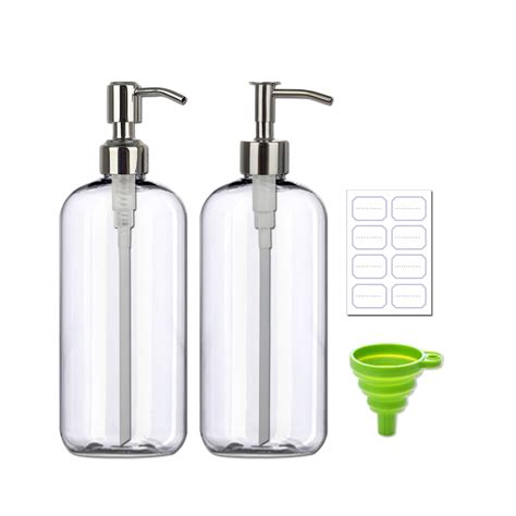 Refillable 32oz Dispenser Bottle 2pack With Steel Pumps 1 Liter Crystal Clear Multi Use Empty