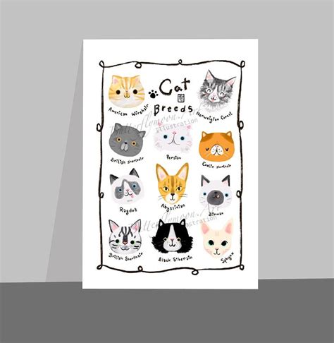 Cat Breeds Print Cat Breed Poster Cat Lovers Unique T Etsy