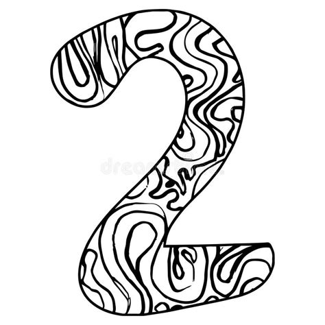 Zentangle Stylized Alphabet Number 2 Vector Illustration Black White