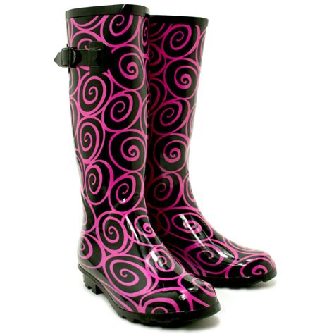 Ladies Funky Festival Wellies Wellingtons Flat Boots Sz Ebay