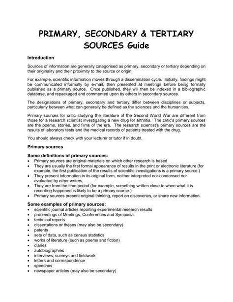 Primary Secondary And Tertiary Sources Guide