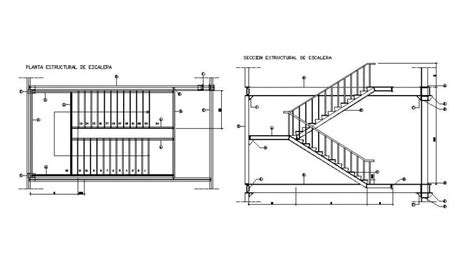 Stairways Two Story Section And Constructive Structure Details Dwg File