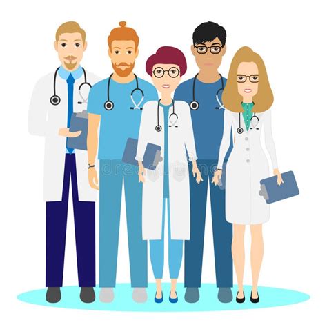 Doctor Set Medical Team In Clinic Vector Illustration Stock Vector