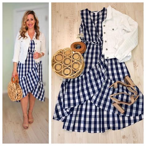 Gingham Dress With Denim Jacket Gingham Fashion Gingham Outfit
