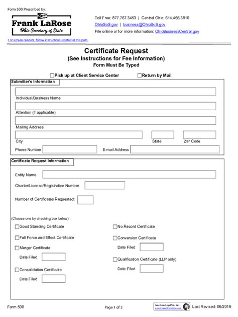 Fillable Online Oh Sos Form 500 2019 2022 Fill And Sign Printable