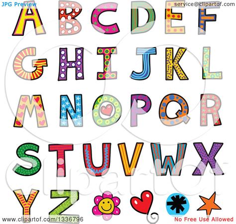 Clipart Of A Colorful Patterned Capital Letter Alphabet With A Flower