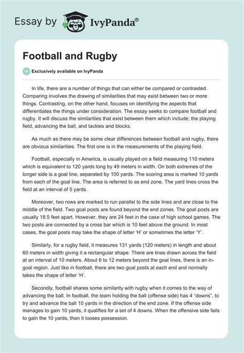 Football And Rugby 626 Words Essay Example