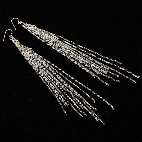 Long Dangling Chain Earrings In Silver On Nickel Free Silver Etsy