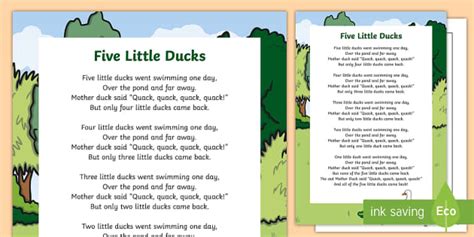 Five Little Ducks Nursery Rhyme Poster Rhymes Display Poems Went