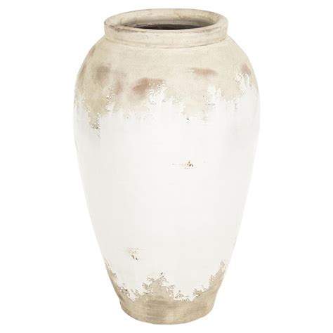 Siena White Rustic Distressed White Ceramic Floor Vase 31 Inch