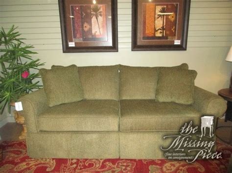 Broyhill Traditional Style Two Seat Sofa In An Olive Green Upholstery