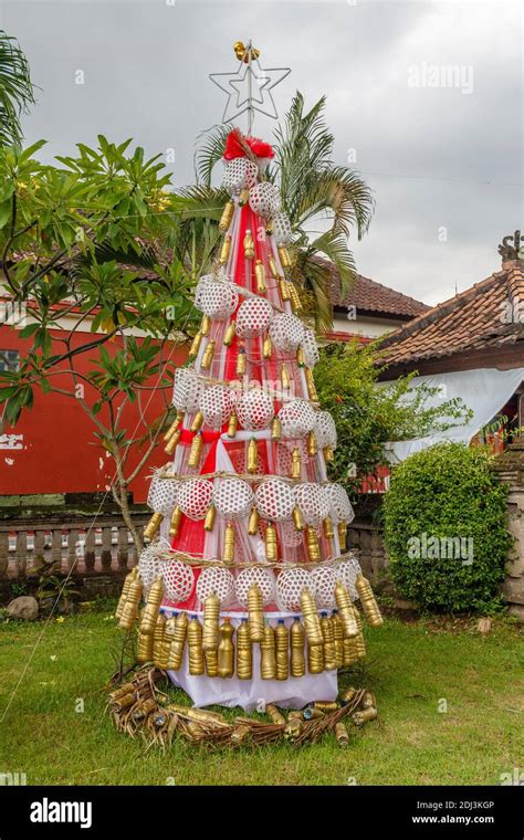 Christmas Tree And Decoration At A Protestant Church Jemaat Tirta Empul