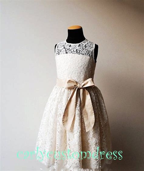Ivory Lace Flower Girl Dress Sanmaz Kones